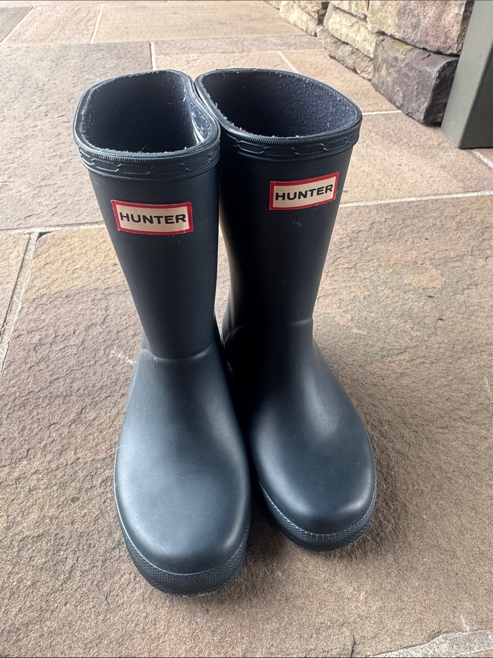 Hunter Kids Matte Navy Rain Boots with Red Logo Trim